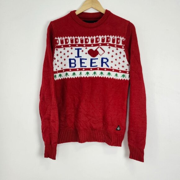 Ugly Christmas Sweater I Love Beer Pullover Unisex American Stitch Festive Party - Picture 2 of 12